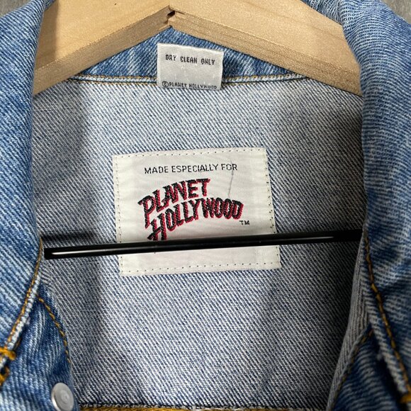 Vintage 90s Planet Hollywood Jacket Mens M Blue Denim Las Vegas Embroidered - Picture 3 of 10